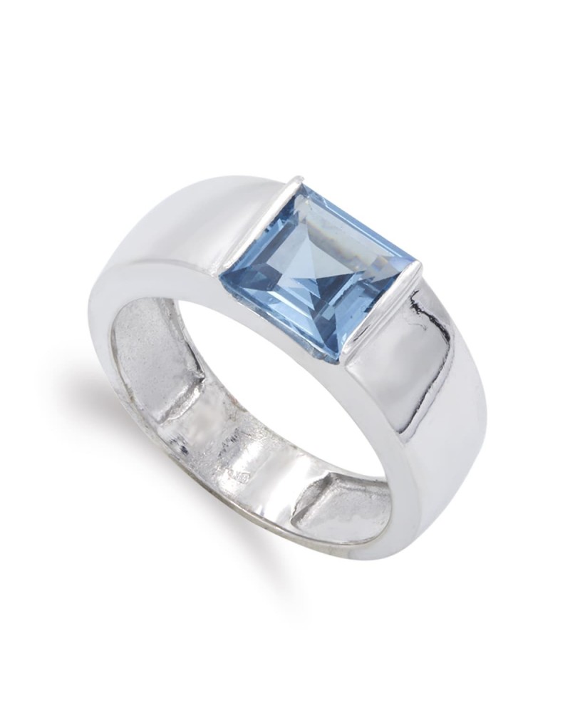 Sortija oro blanco 18k aguamarina cuadrada 8mm
