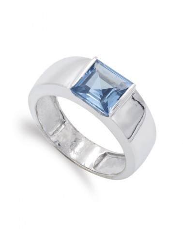 Sortija oro blanco 18k aguamarina cuadrada 8mm