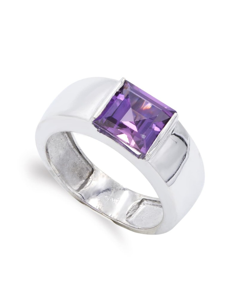 Sortija oro blanco 18k amatista cuadrada 8mm
