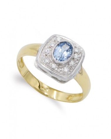 Sortija oro 18k bicolor aguamarina circonitas 11mm