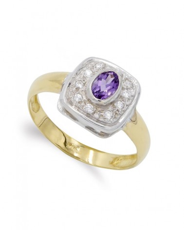Sortija oro 18k bicolor amatista y circonitas