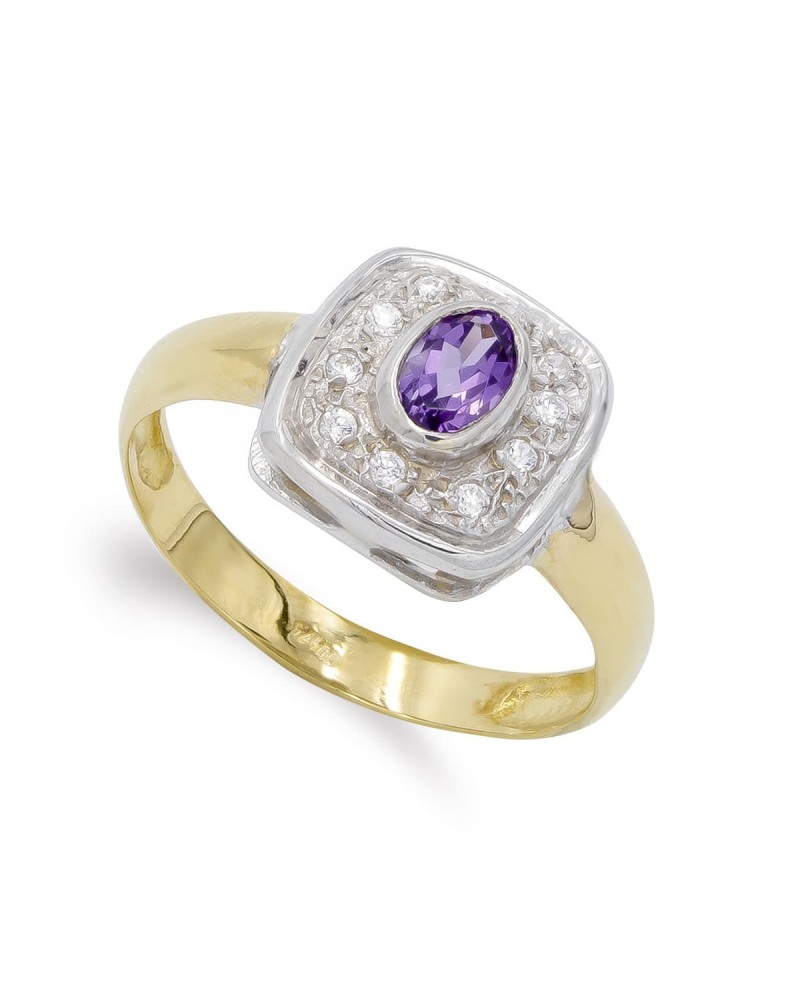 Sortija oro 18k bicolor amatista y circonitas