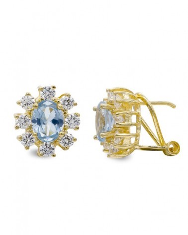 Pendientes oro 18k aguamarina 7x5mm circonita omega