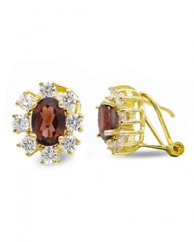 Pendientes oro 18k granate circonita cierre omega
