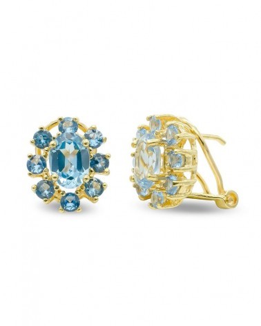 Pendientes oro 18k aguamarina cierre omega