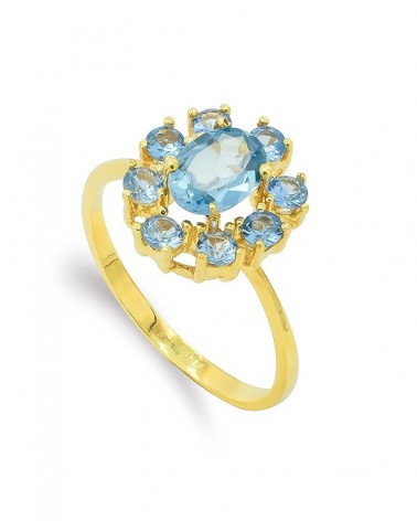 Sortija oro 18k piedras azules flor 12x10mm