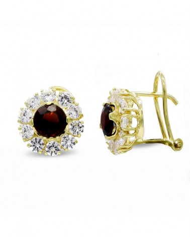Pendientes oro 18k rosetón circonita cierre omega 11mm