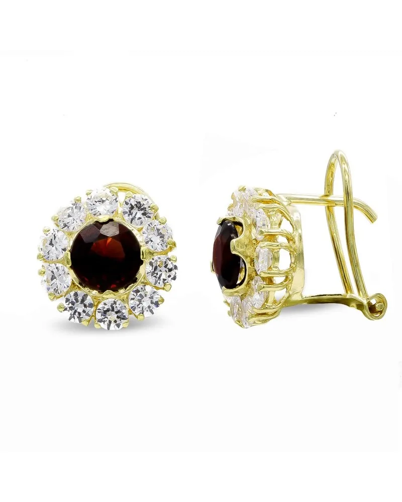 Pendientes oro 18k rosetón circonita cierre omega 11mm