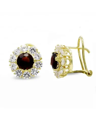 Pendientes oro 18k rosetón circonita cierre omega 11mm