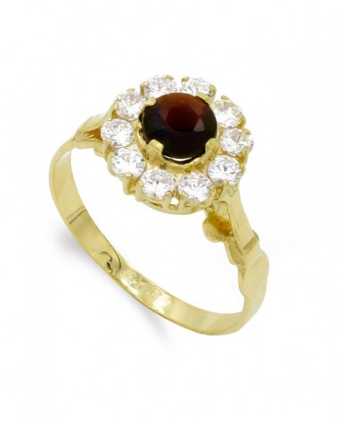 Sortija oro 18k granate y circonitas 11mm