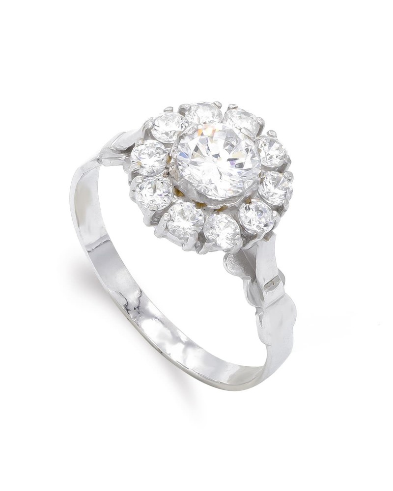 Sortija oro blanco 18k circonitas tipo rosetón 11mm