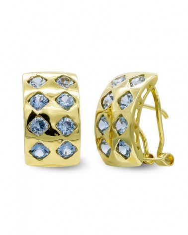 Pendientes oro 18k aguamarina cierre omega 15x8 mm