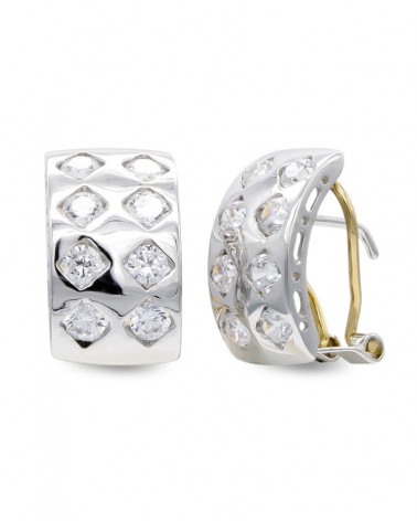 Pendientes oro 18k blanco circonitas cierre omega 15x8 mm