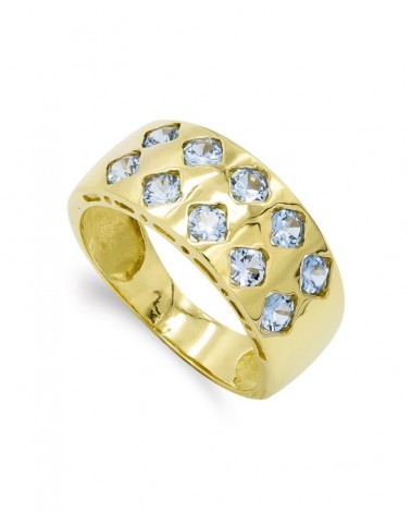 Sortija oro 18k circonita aguamarina ancho 8mm