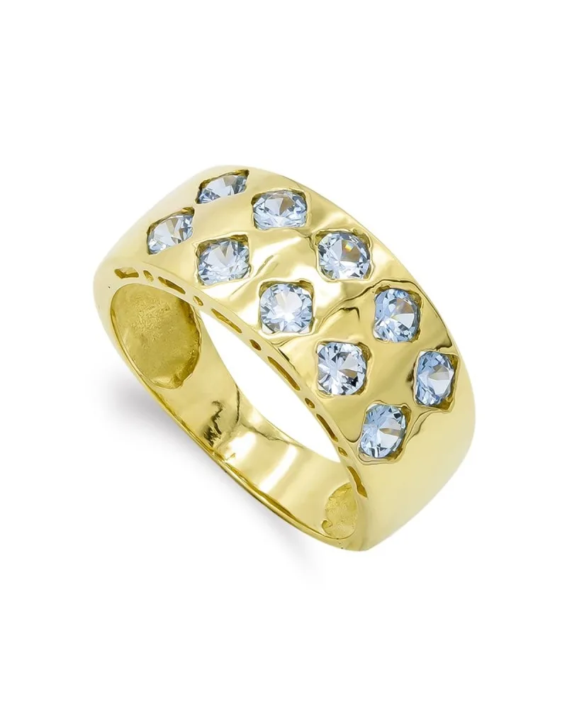 Sortija oro 18k circonita aguamarina ancho 8mm