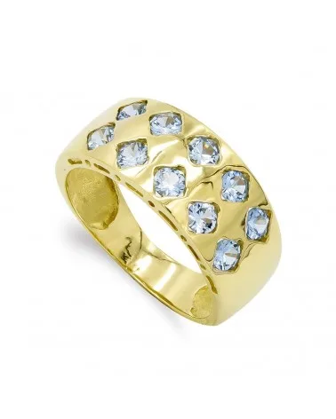 Sortija oro 18k circonita aguamarina ancho 8mm