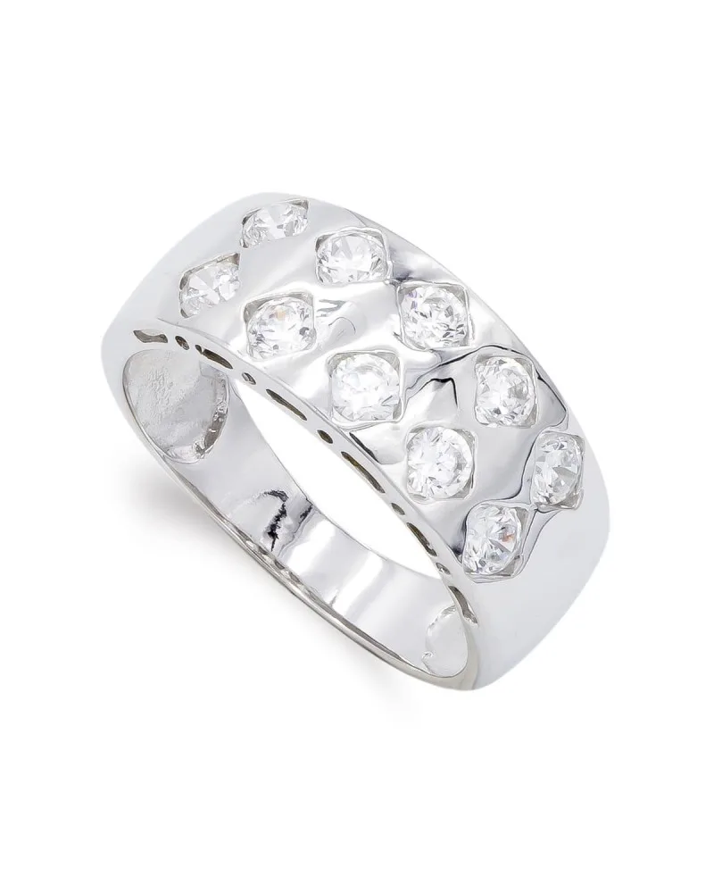 Sortija oro blanco 18k circonita ancho 8mm
