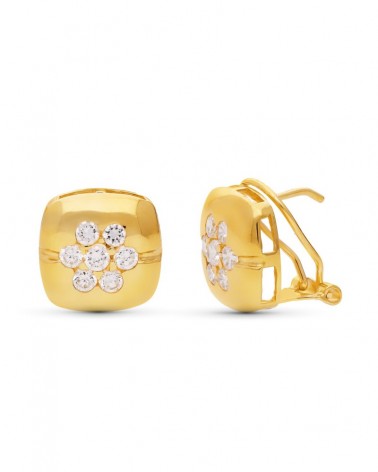 Pendientes oro 18k cuadrados circonita cierre omega