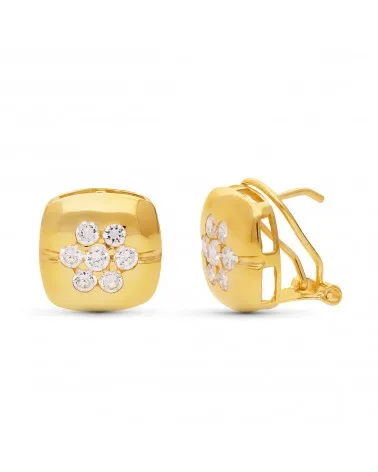 Pendientes oro 18k cuadrados circonita cierre omega