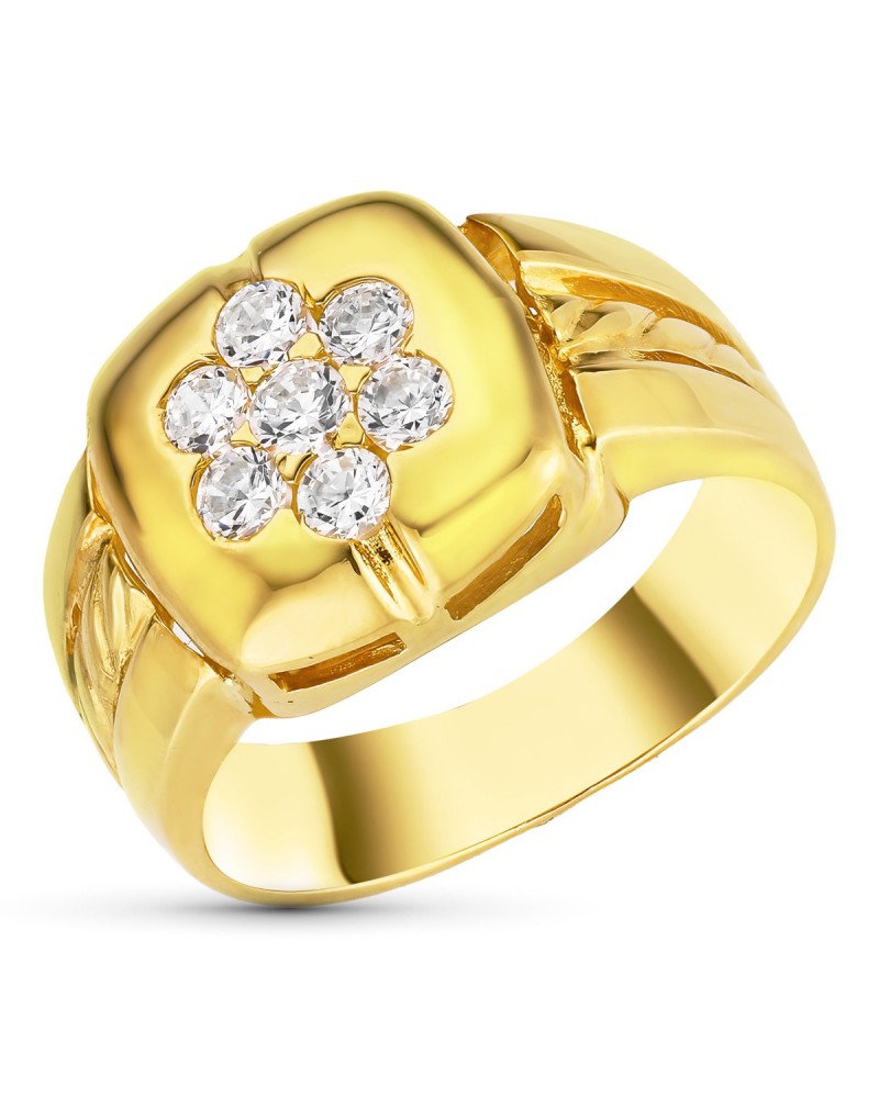 Sortija oro 18k amarillo motivo cuadrado circonitas 12mm
