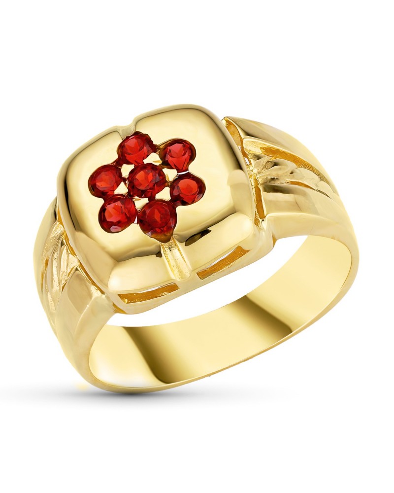 Sortija oro 18k circonitas granates motivo cuadrado 12mm