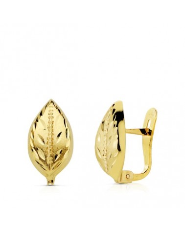 Pendientes oro 18k forma hoja lapidada 12x7mm