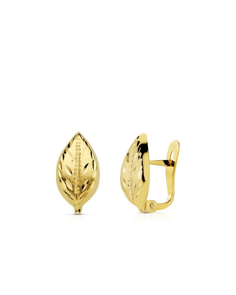 Pendientes oro 18k forma hoja lapidada 12x7mm