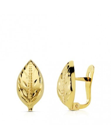 Pendientes oro 18k forma hoja lapidada 12x7mm