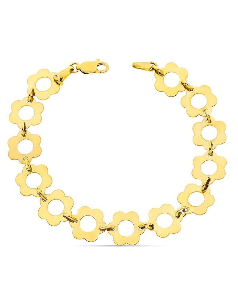 Pulsera oro 18k amarillo flores caladas 11mm