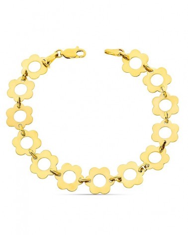 Pulsera oro 18k amarillo flores caladas 11mm