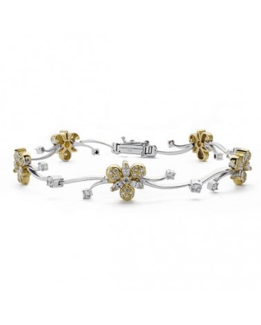 Pulsera oro 18k bicolor circonitas motivo flor 20cm