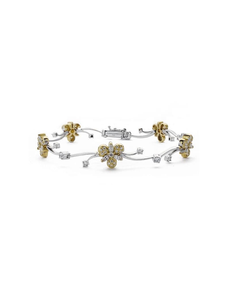 Pulsera oro 18k bicolor circonitas motivo flor 20cm