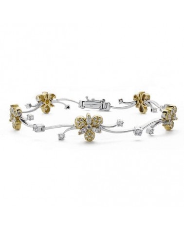 Pulsera oro 18k bicolor circonitas motivo flor 20cm