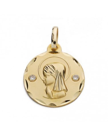 Medalla oro 18k Virgen Niña circonitas 18mm