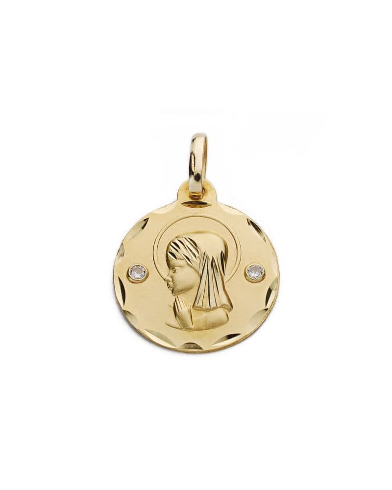 Medalla oro 18k Virgen Niña circonitas 18mm