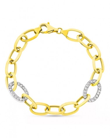 Pulsera oro 18k bicolor eslabones circonitas 11mm