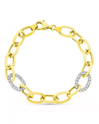 Pulsera oro 18k bicolor eslabones circonitas 11mm