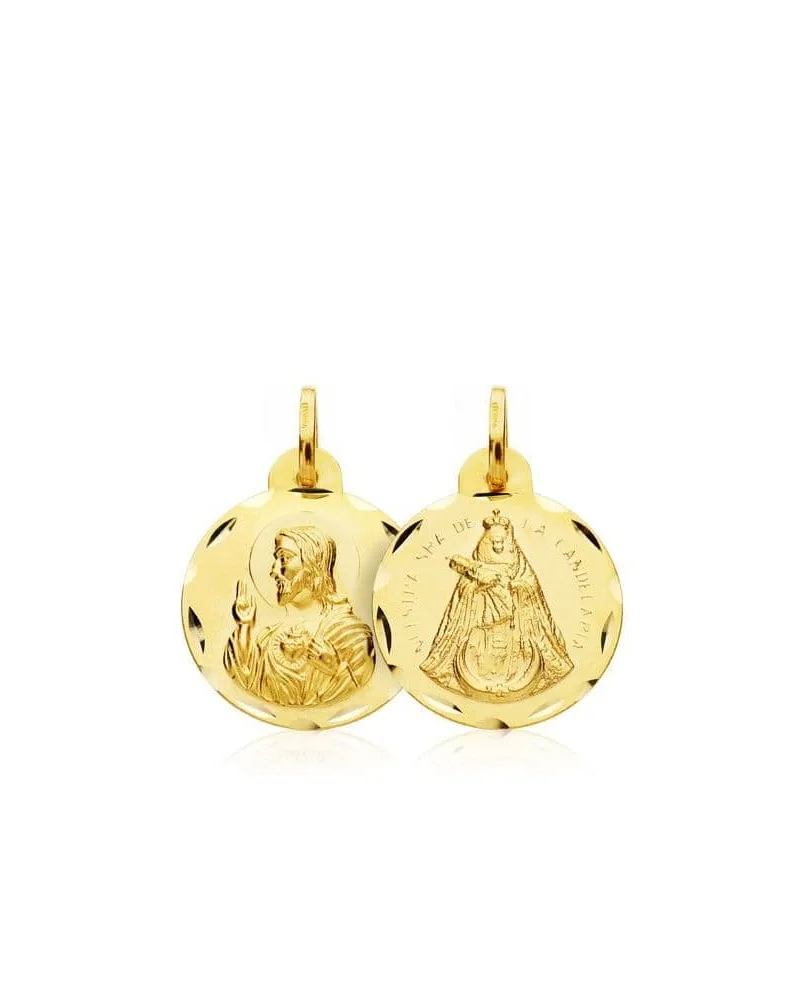 Escapulario oro 18k Virgen Candelaria Corazón Jesús 16mm