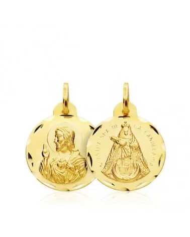 Escapulario oro 18k Virgen Candelaria Corazón Jesús 16mm