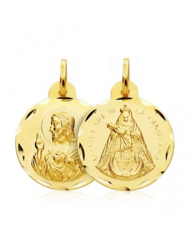 Escapulario oro 18k Virgen Candelaria Corazón Jesús 20mm