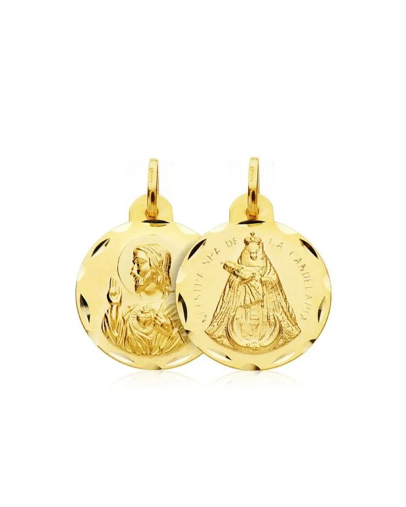 Escapulario oro 18k Virgen Candelaria Corazón Jesús 20mm