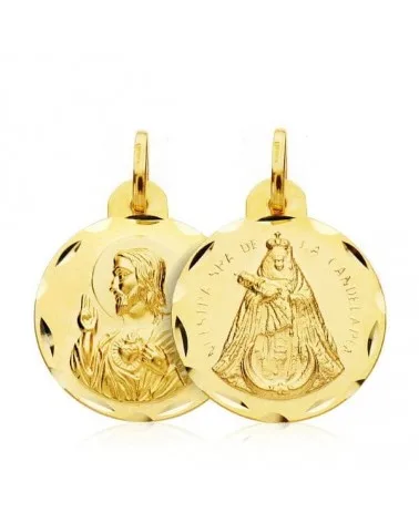 Escapulario oro 18k Virgen Candelaria Corazón Jesús 20mm