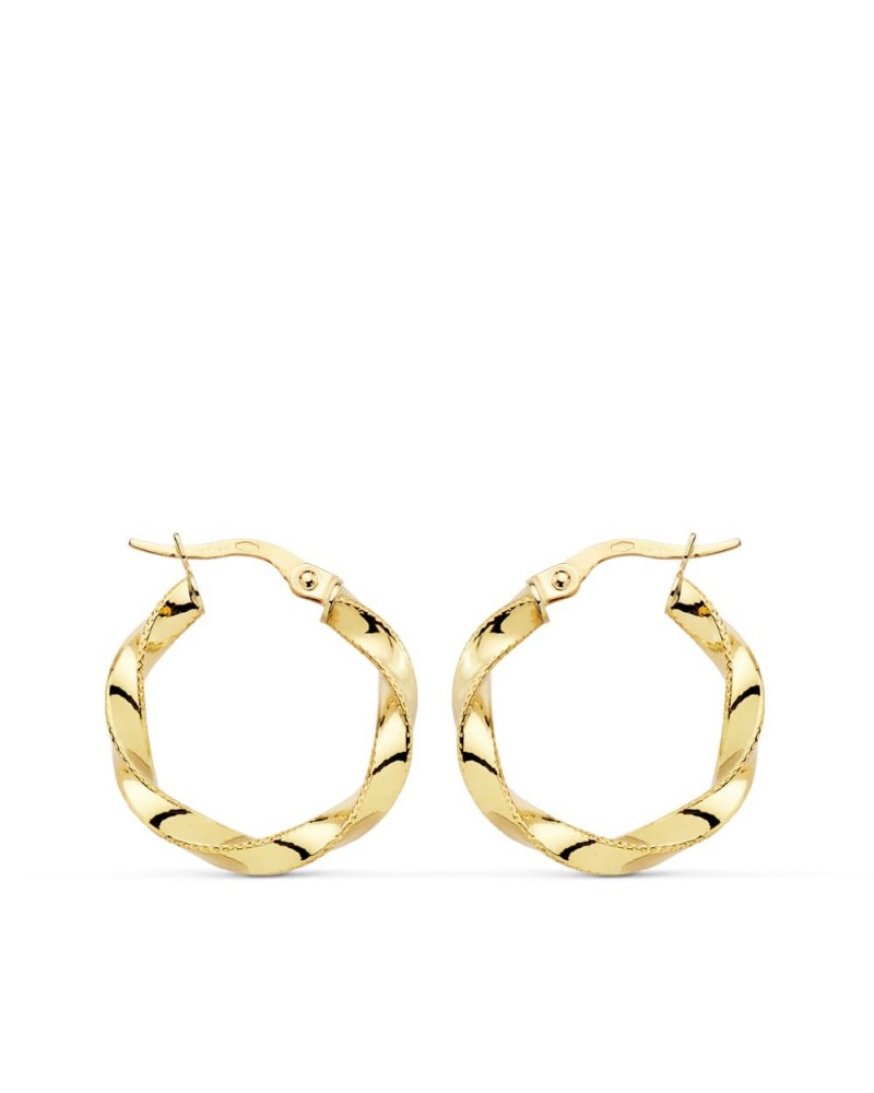 Aros oro 18k amarillo reliados 21mm