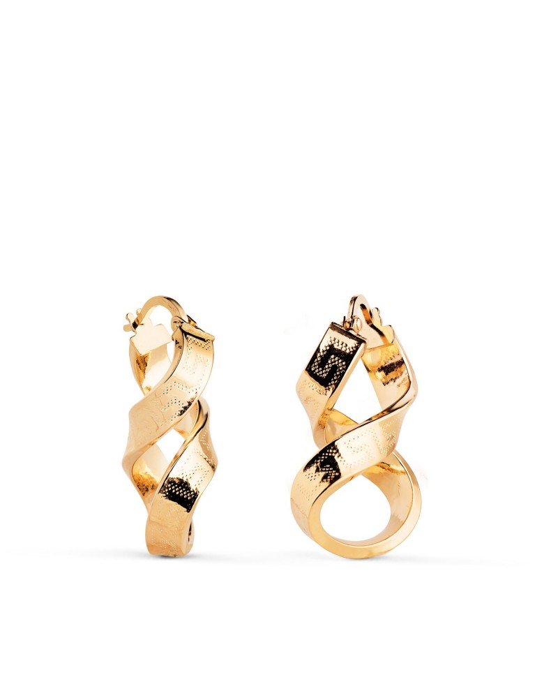 Aros oro 18k amarillo forma ocho greca hueca 26mm