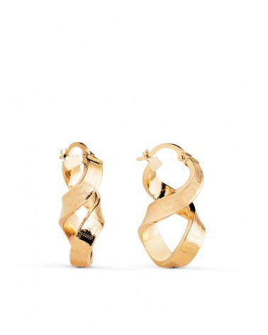 Aros oro 18k amarillo forma ocho greca hueca 26mm