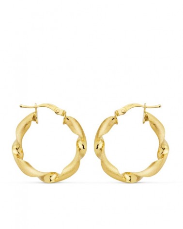 Aros oro 18k amarillo trenzados mate y brillo 22mm