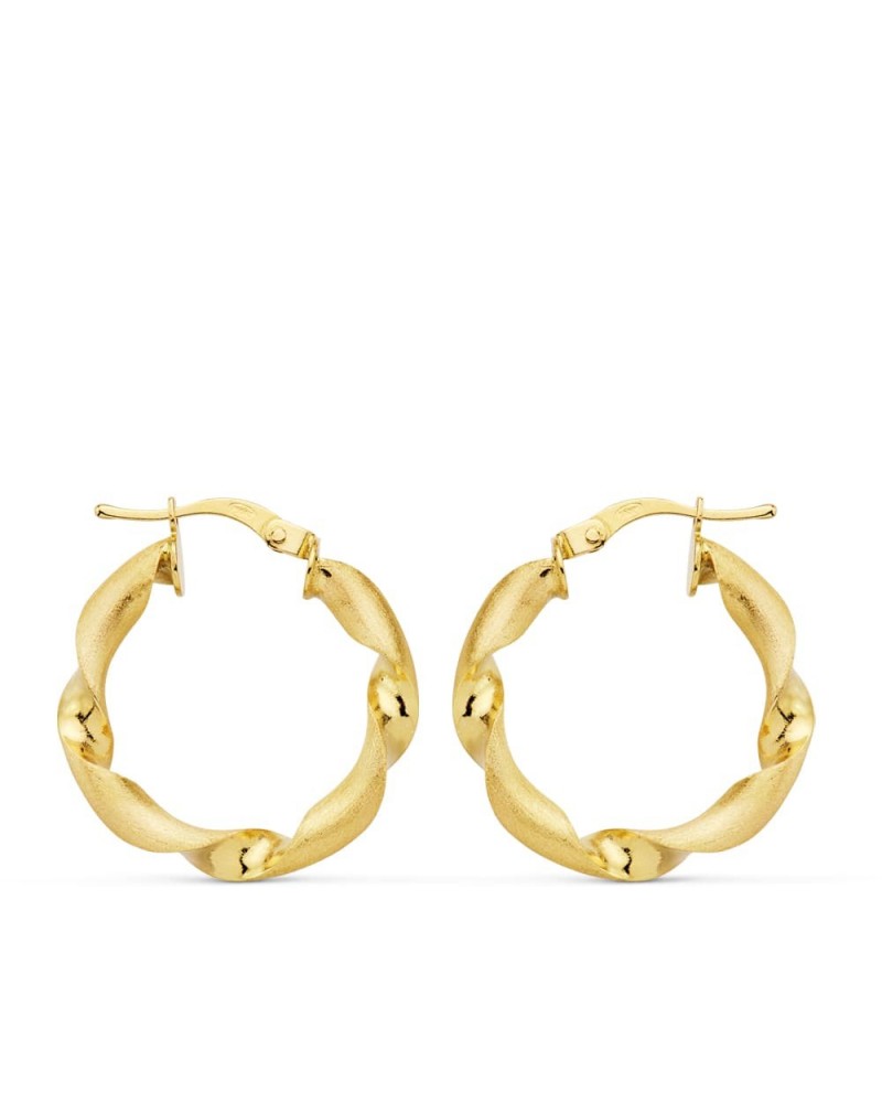 Aros oro 18k amarillo trenzados mate y brillo 22mm
