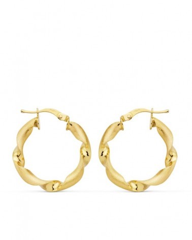Aros oro 18k amarillo trenzados mate y brillo 22mm