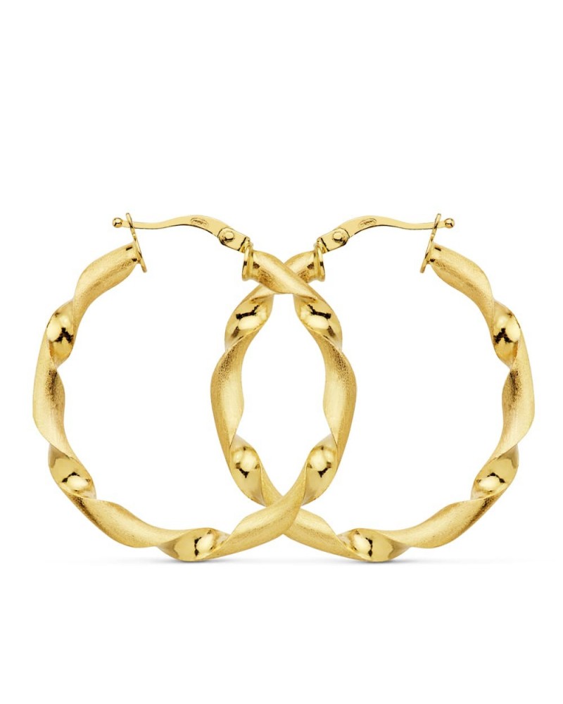 Aros oro 18k trenzados mate y brillo 31mm