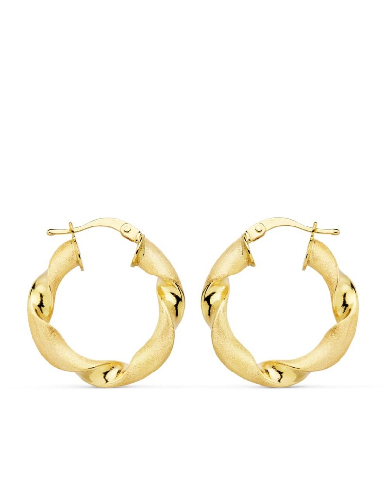Aros oro 18k amarillo mate brillo trenzados 24mm